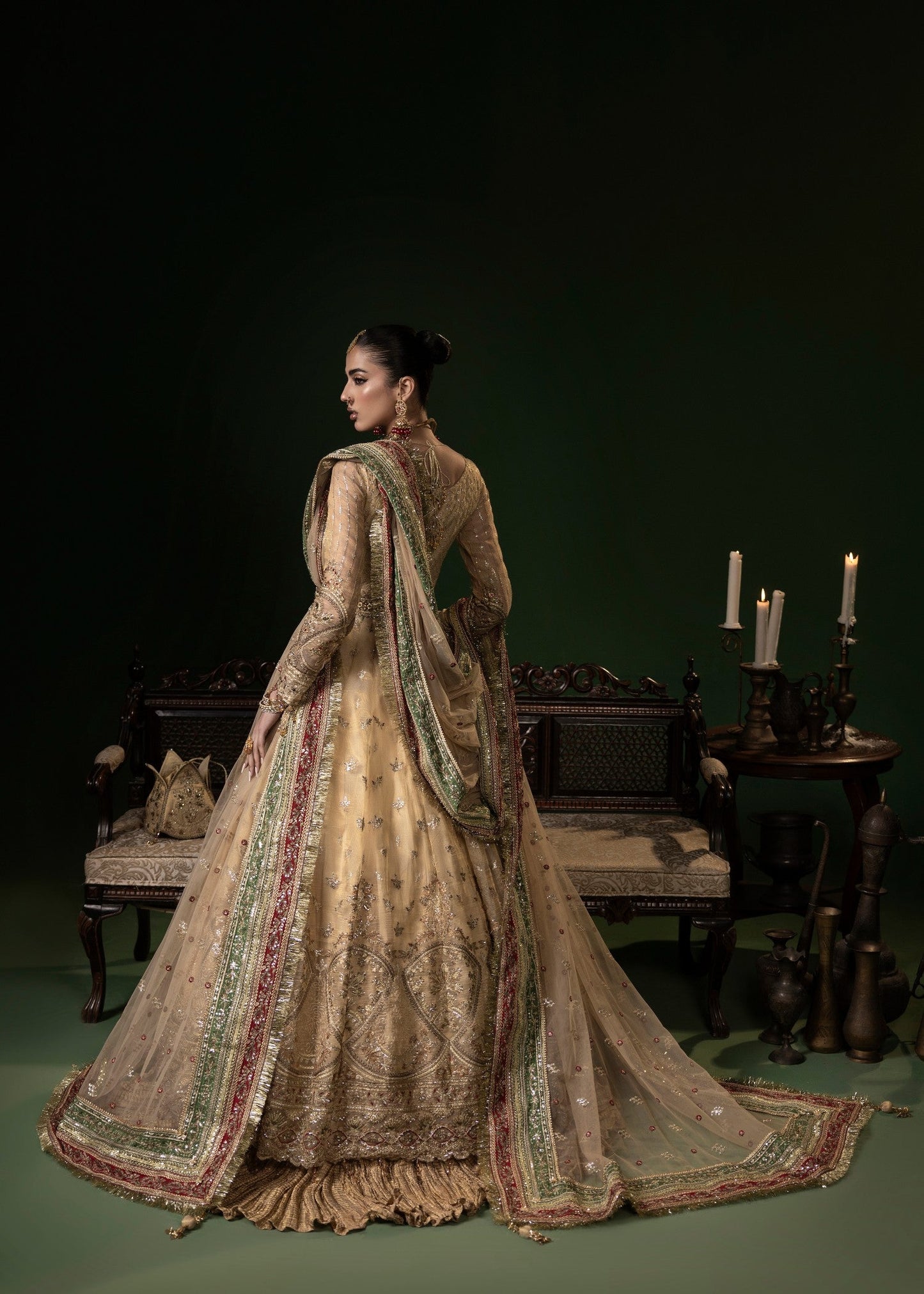 Gold Adda Work Net Flared Maxi Suit Online in Dubai DXB UAE Abudhabi Meena Bazaar