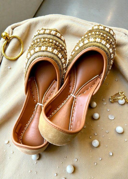 Gold Beaded Ladies Ethnic Shoes Online in KSA Riyadh Saudi Arabia Oman Bahrain Qatar