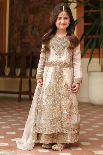Gold Chiffon Straight Cut Pishwas for Kids Online in Dubai UAE Abudhabi Ajman Sharjah