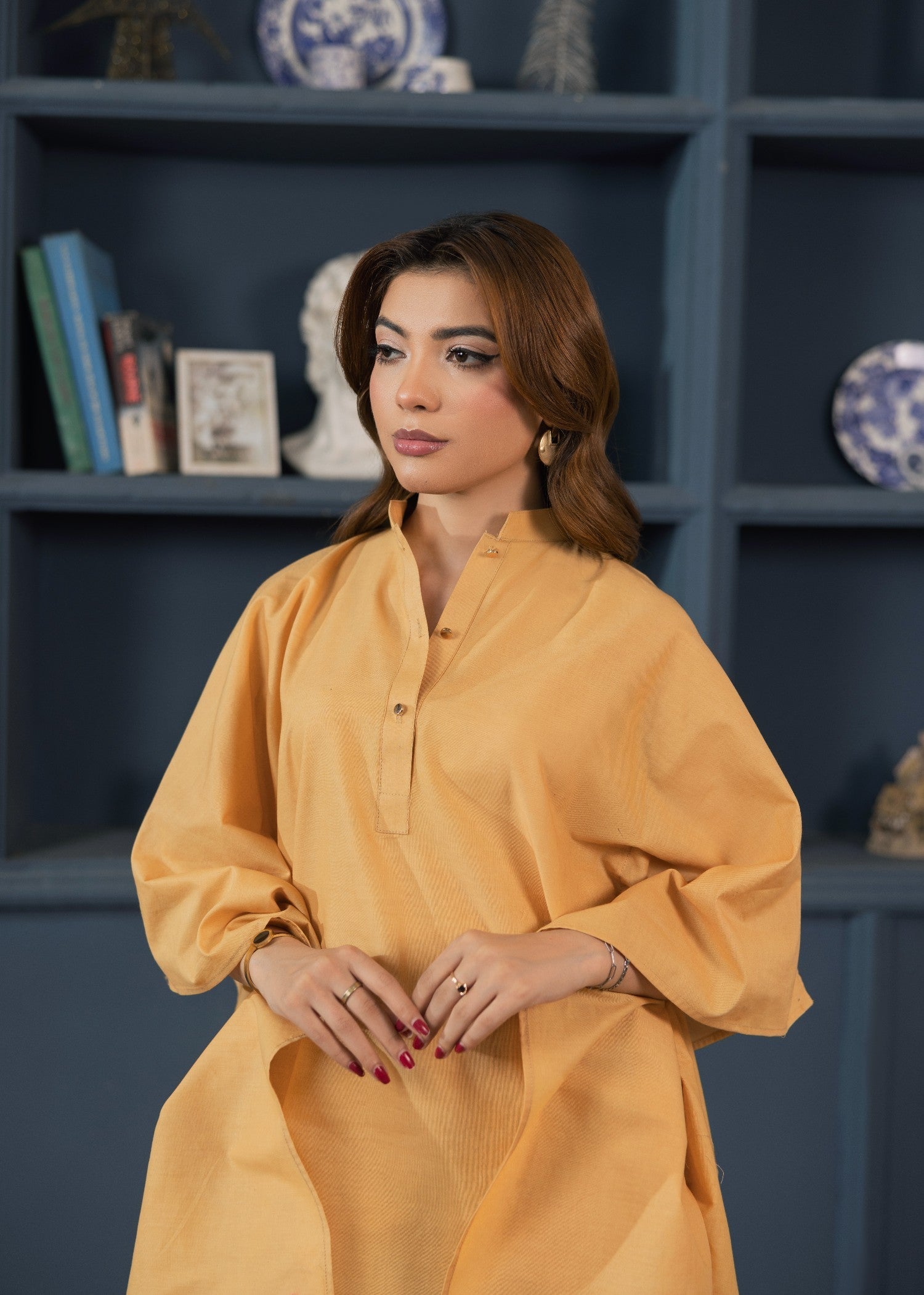 Gold Cotton Kaftan Top and Trouser Set Online in Dubai UAE Abudhabi Ajman Sharjah