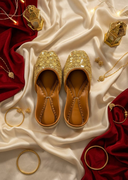 Gold Embellished Khussa for Women Online in Dubai DXB UAE Abudhabi Meena Bazaar