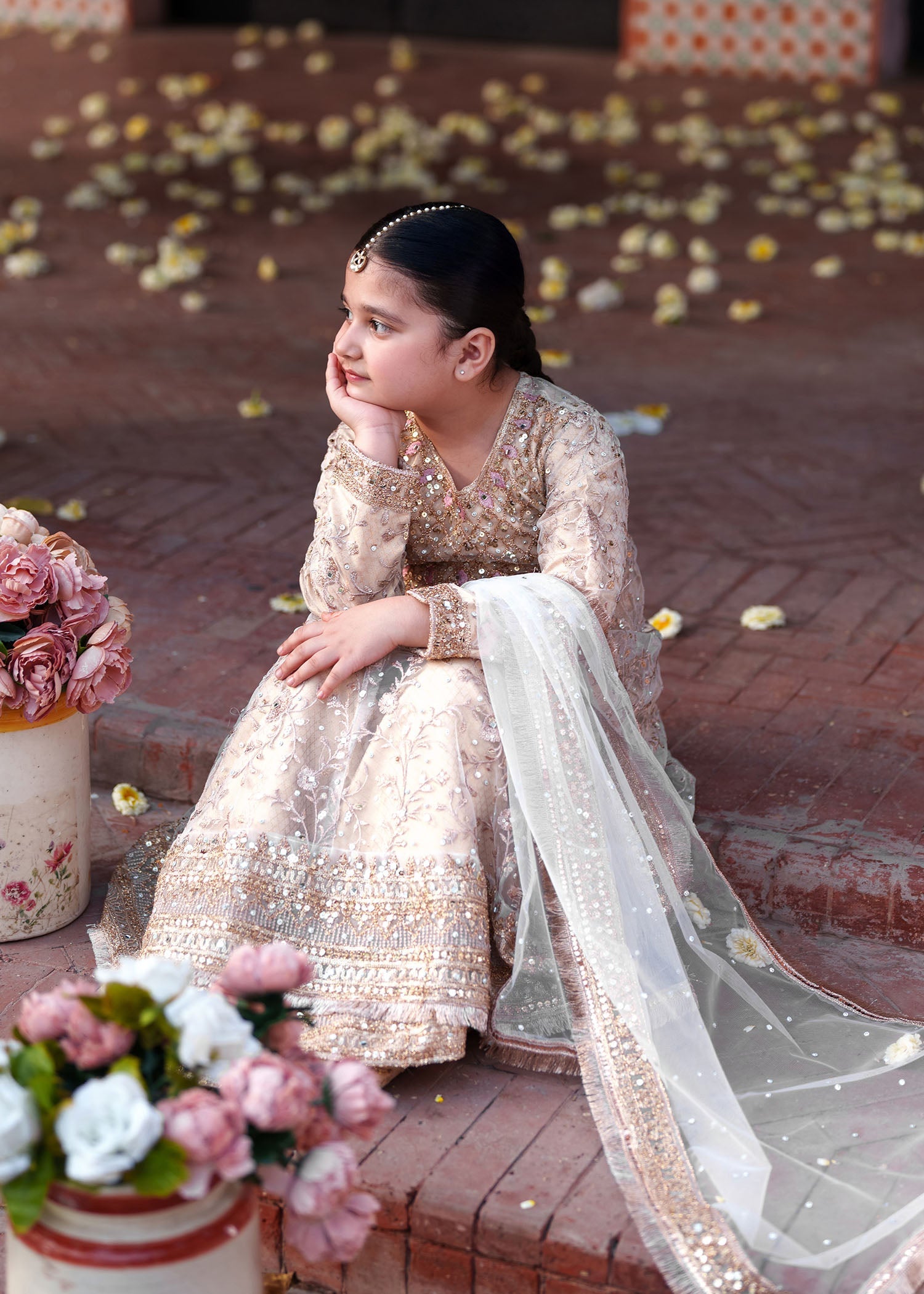 Gold Embellished Net Kids Suit Online in Dubai DXB UAE Abudhabi Meena Bazaar