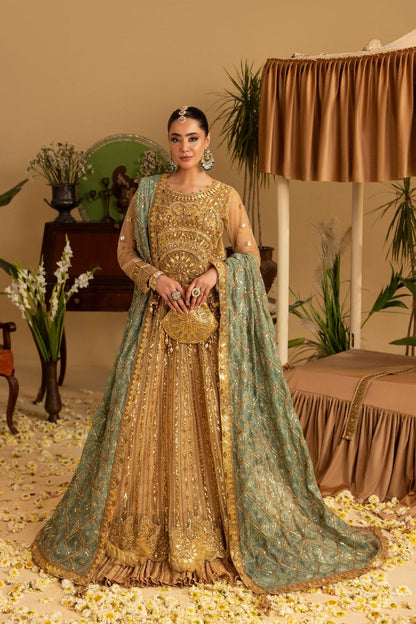 Gold Embellished Net Wedding Guest Suit Online in Dubai UAE Abudhabi Ajman Sharjah