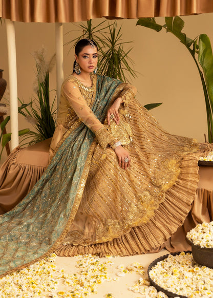 Gold Embellished Net Wedding Wear Suit Online in Dubai DXB UAE Abudhabi Meena Bazaar