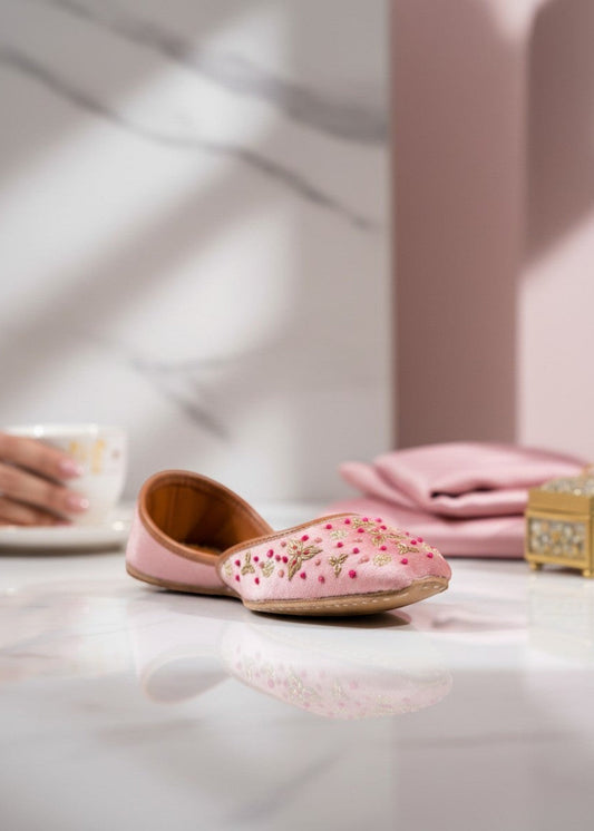 Gold Embellished Pink Khussa for Weddings Online in KSA Riyadh Saudi Arabia Oman Bahrain Qatar