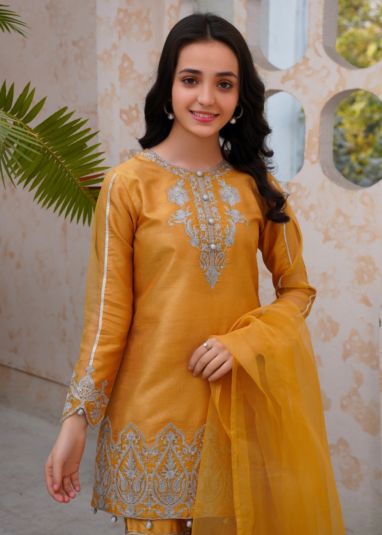 Gold Embellished Raw Silk Gharara Dress Online in Dubai DXB UAE Abudhabi Meena Bazaar