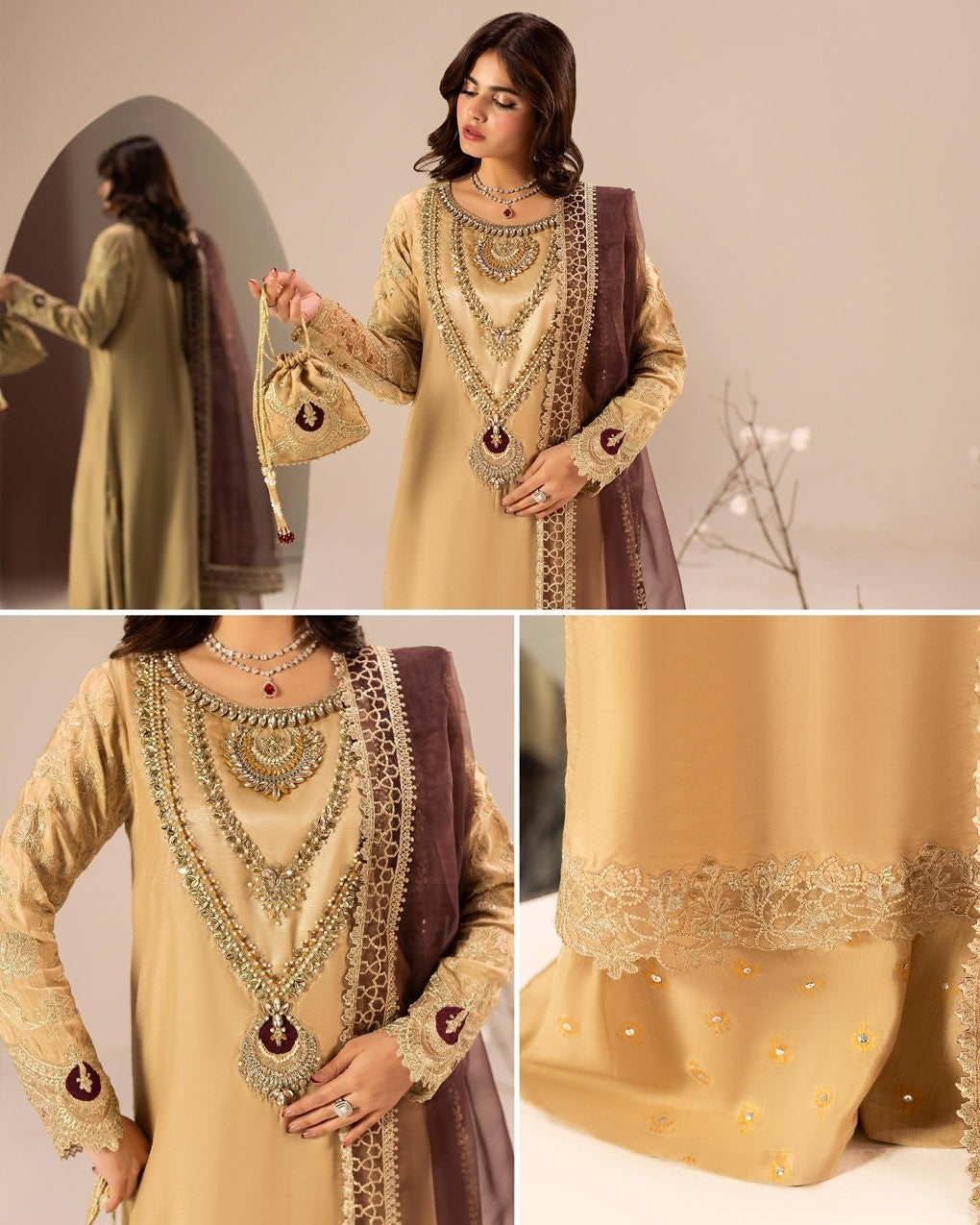 Gold Embellished Raw Silk Pakistani Wedding Outfit Online in Sri Lanka India Australia