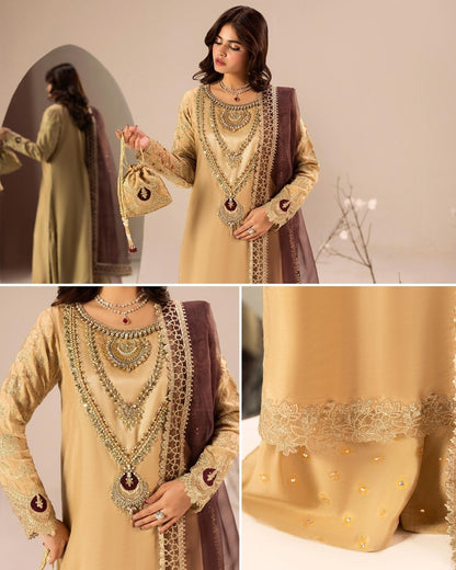 Gold Embellished Raw Silk Pakistani Wedding Outfit Online in Sri Lanka India Australia