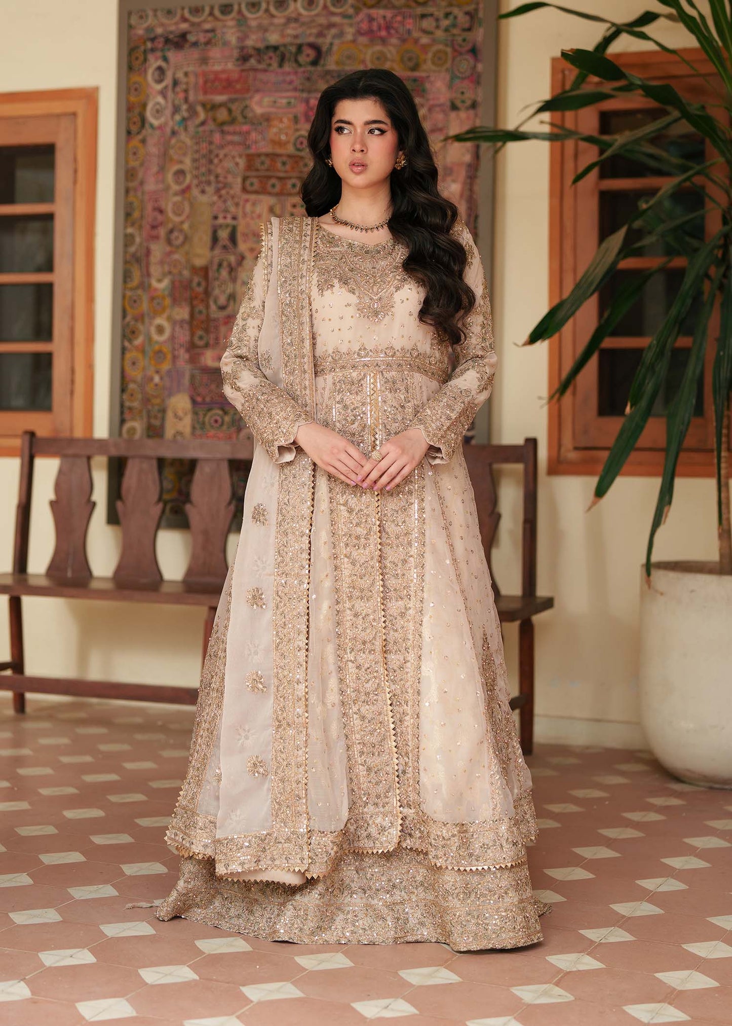 Gold Embroidered Chiffon Formal Wear Dress Online in KSA Riyadh Saudi Arabia Oman Bahrain Qatar