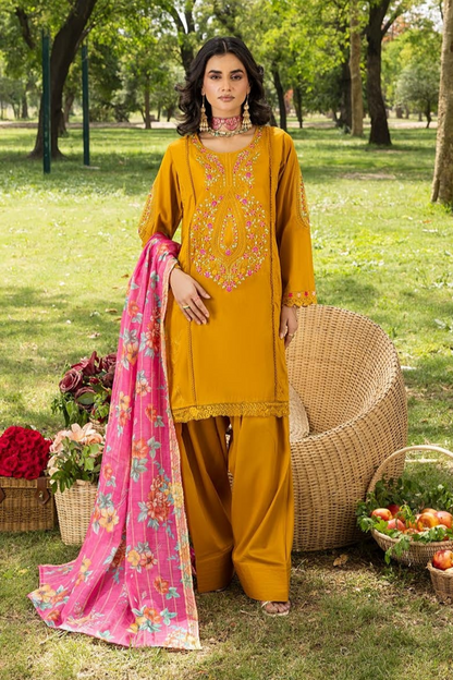 Gold Embroidered Lawn Farshi Shalwar Suit Online in Dubai UAE Abudhabi Ajman Sharjah