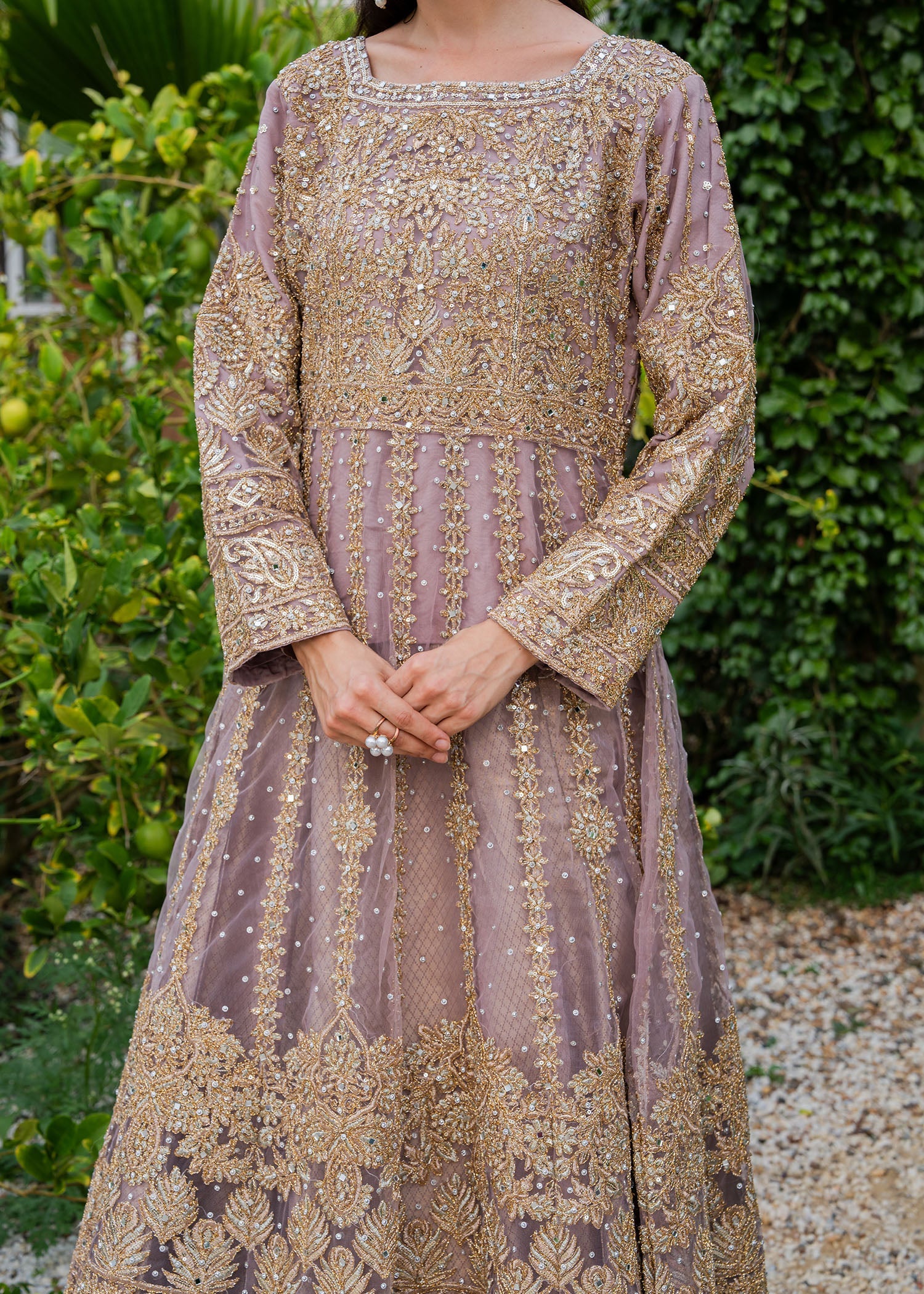 Gold Embroidered Mauve Chiffon Dress Material Online in Dubai DXB UAE Abudhabi Meena Bazaar