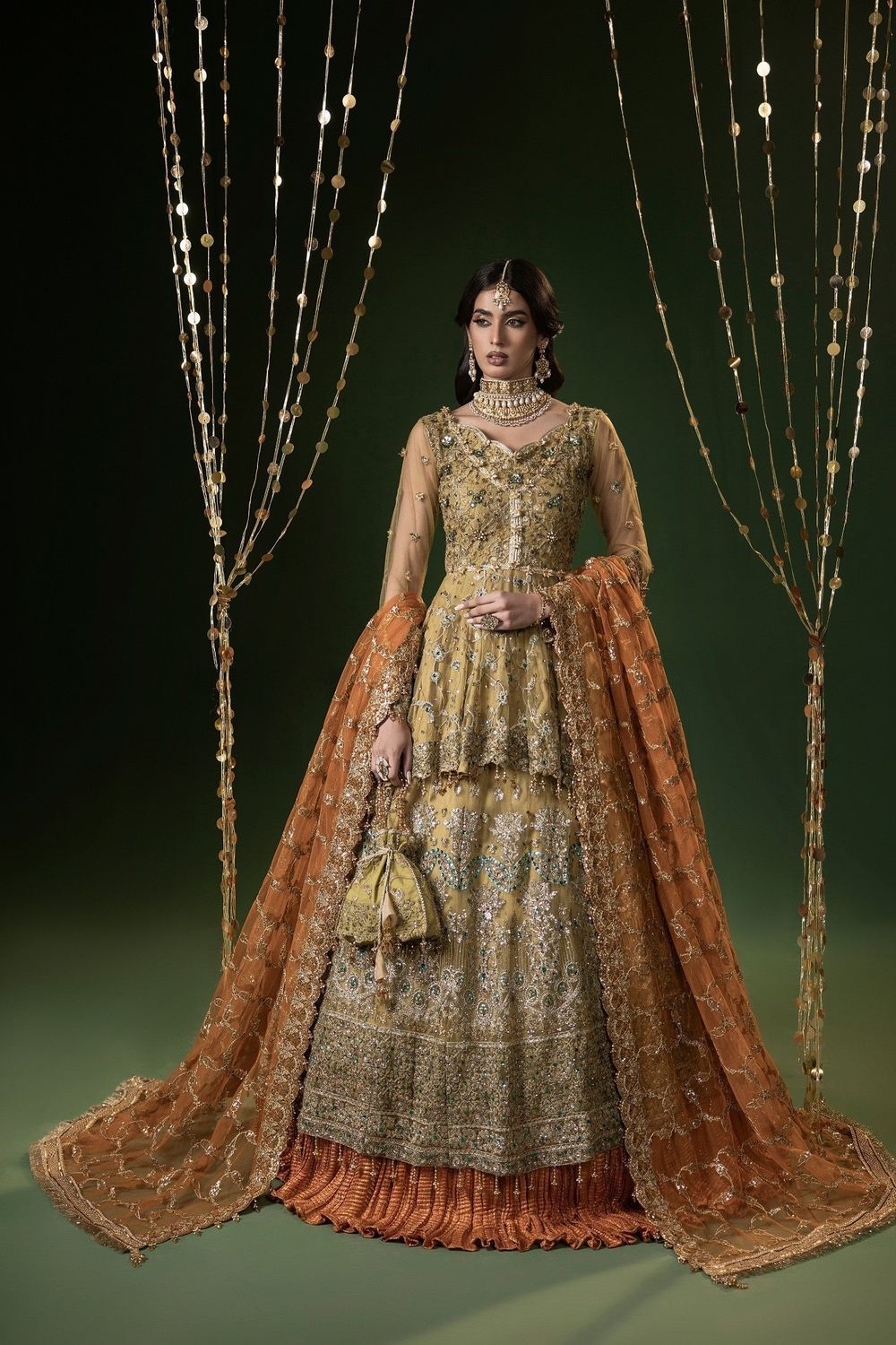 Gold Embroidered Net Lehenga Suit Online in Dubai UAE Abudhabi Ajman Sharjah