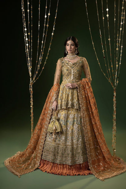 Gold Embroidered Net Lehenga Suit Online in Dubai UAE Abudhabi Ajman Sharjah