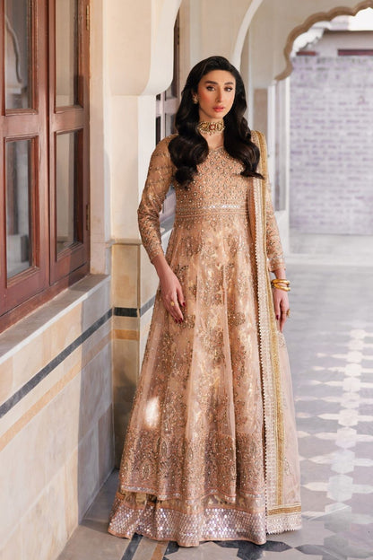 Gold Embroidered Net Pishwas Wedding Guest Wear Online in Dubai UAE Abudhabi Ajman Sharjah