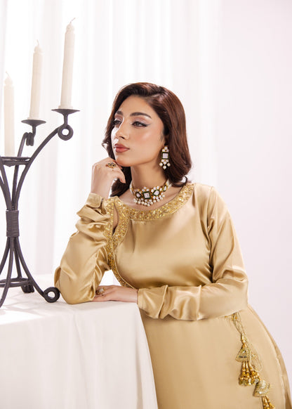 Gold Embroidered Organza Dupatta Kurta Set Online in Dubai DXB UAE Abudhabi Meena Bazaar