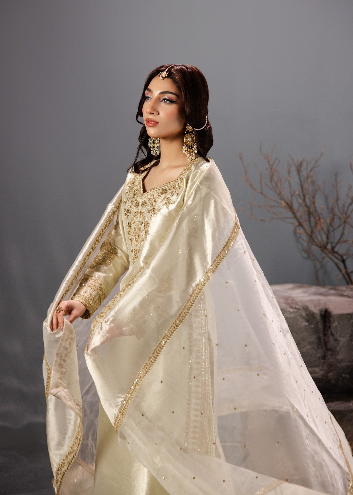 Gold Embroidered Organza Dupatta Sharara Set Online in Dubai UAE Abudhabi Ajman Sharjah