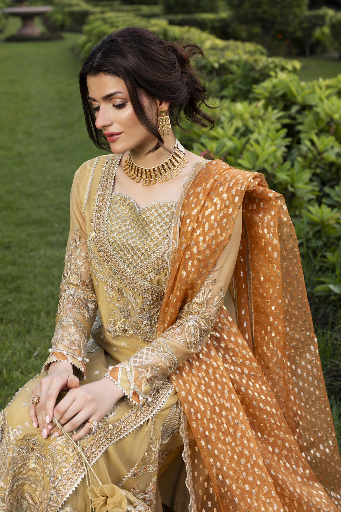 Gold Embroidered Organza Pakistani Wedding Dresses Online in Sri Lanka India Australia