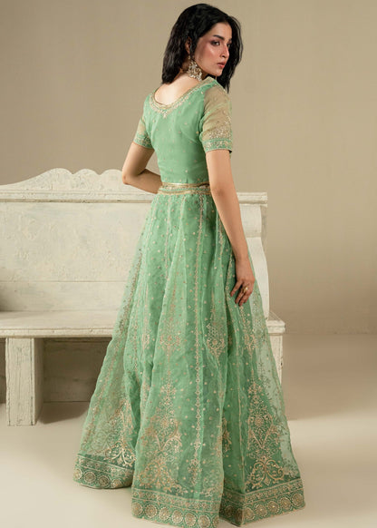 Gold Embroidered Sea Green Lehenga Online in UK USA Canada