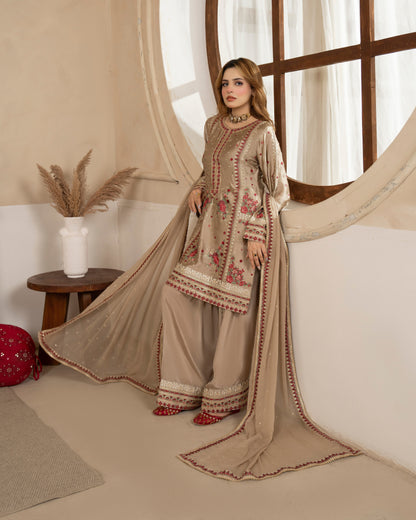 Gold Embroidered Silk Shalwar Kameez with Crinkle Chiffon Dupatta Online in Dubai DXB UAE Abudhabi Meena Bazaar