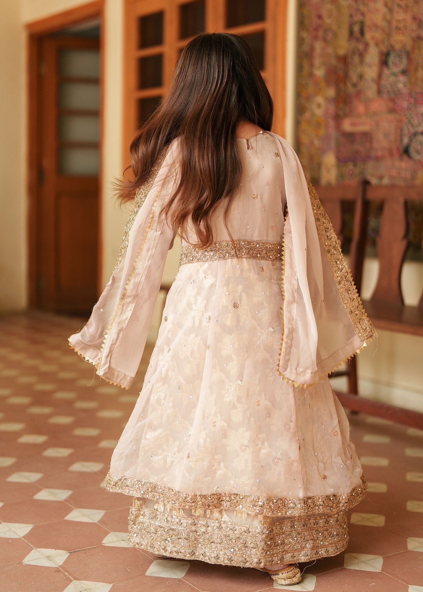Gold Festive Wear Chiffon Suit for Girls Online in UK USA Canada