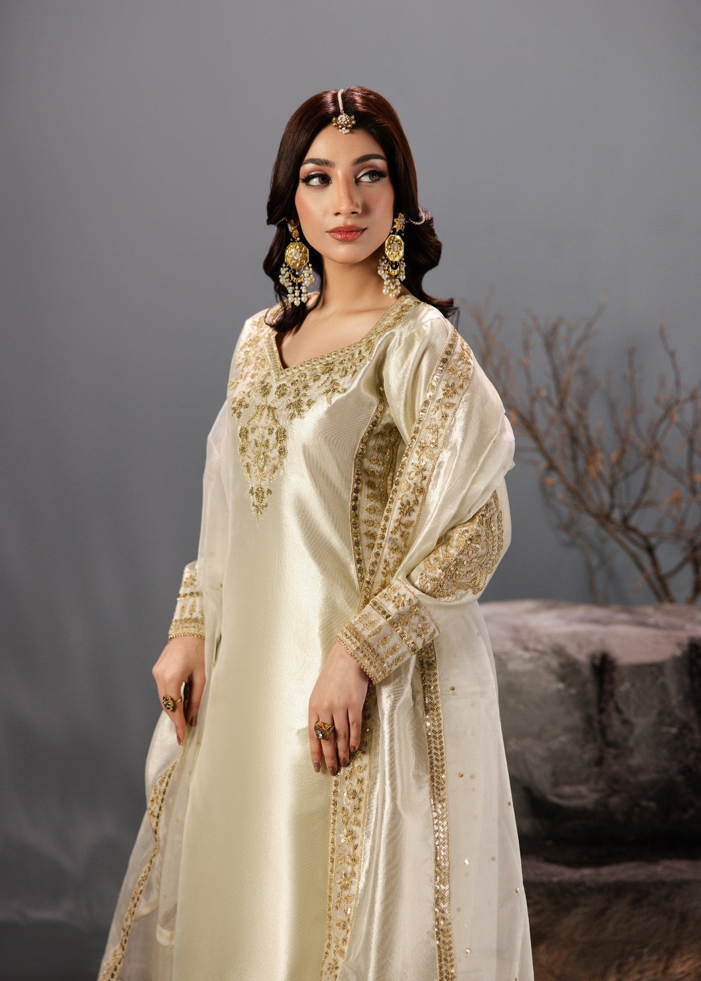 Gold Festive Wear Kurti Sharara Dupatta Set Online in Sri Lanka India Australia