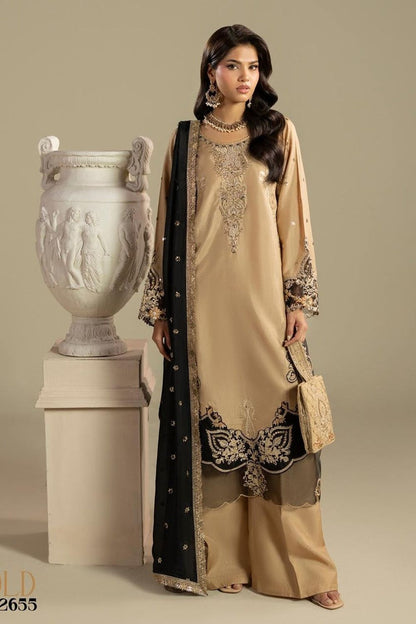 Gold Hand Embellished Raw Silk Suit Online in Dubai UAE Abudhabi Ajman Sharjah