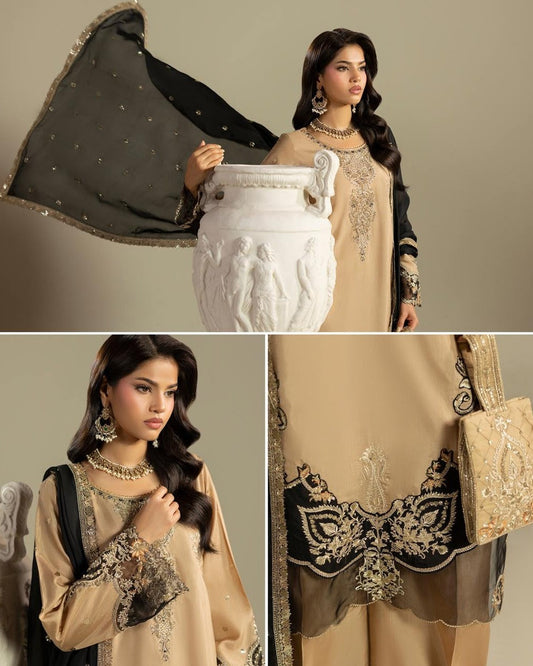 Gold Hand Embellished Silk Salwar Suit Online in Dubai DXB UAE Abudhabi Meena Bazaar