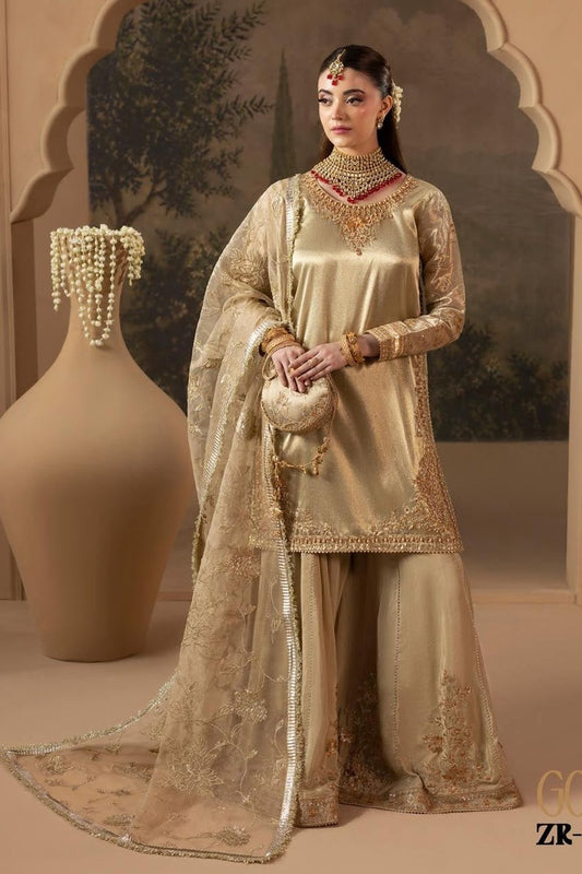 Gold Hand Embellished Silk Sharara Suit Online in Dubai UAE Abudhabi Ajman Sharjah