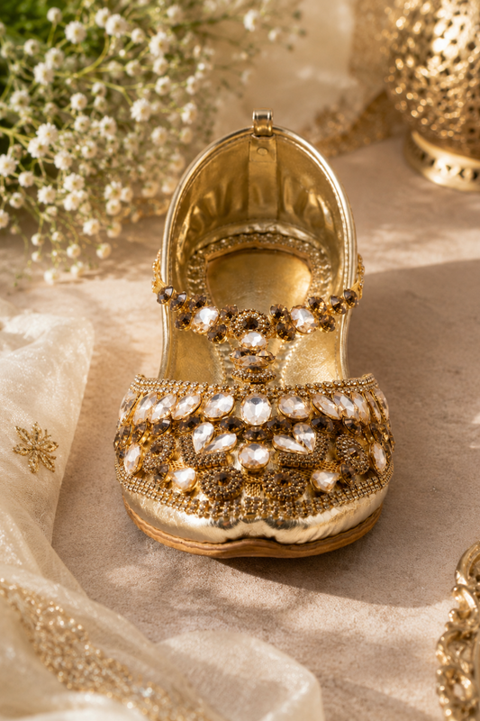 Gold Khussa with Leather Sole Online in Dubai UAE Abudhabi Ajman Sharjah