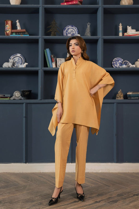Gold Lawn Cotton Cape-Style Kaftan Set Online in Dubai UAE Abudhabi Ajman Sharjah