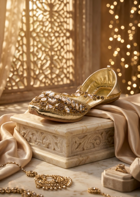 Gold Leather Sole Khussa Wedding Shoes Online in UK USA Canada
