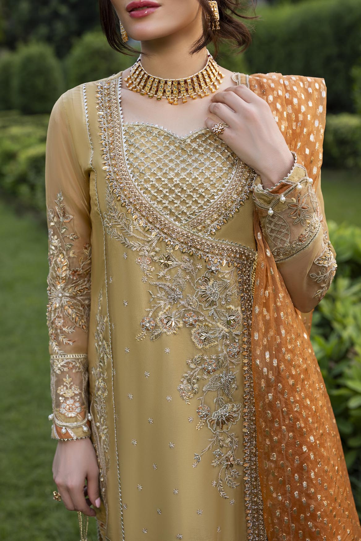Gold Organza Embellished Sharara Gharara Online in Dubai UAE Abudhabi Ajman Sharjah