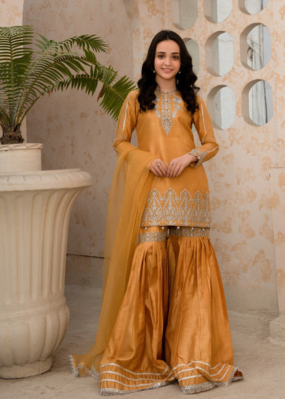 Gold Party Wear Gharara Outfit Online in UK USA Canada