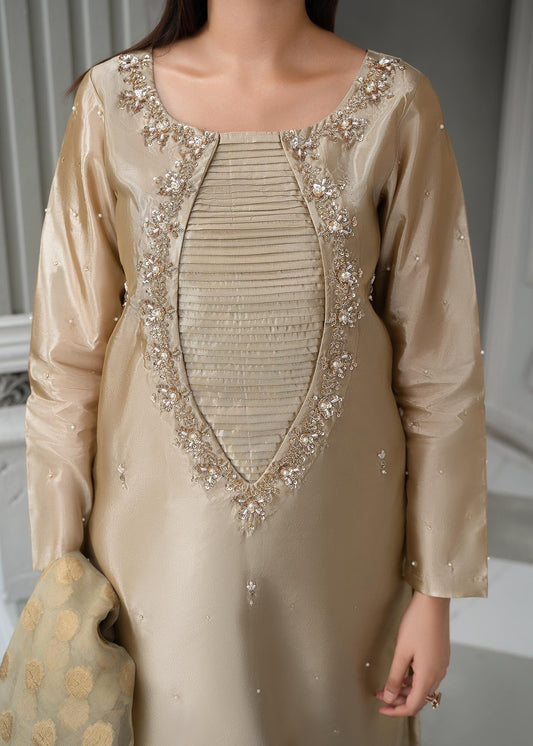 Gold Pearl Embellished Organza Dupatta Suit Online in Dubai DXB UAE Abudhabi Meena Bazaar