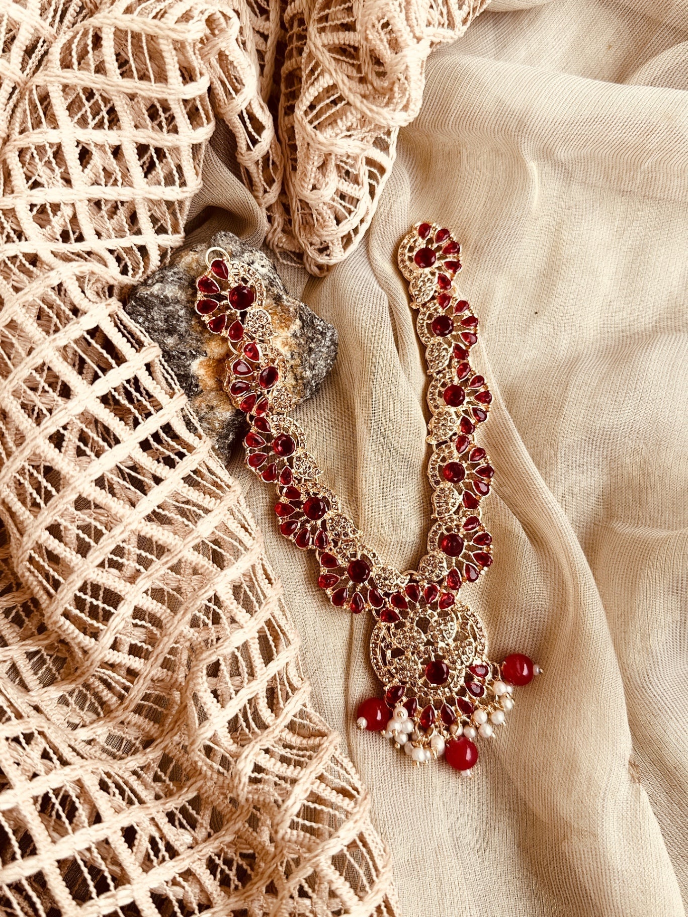 Gold Plated Cherry Red Jewellery Set Online in UK USA Canada