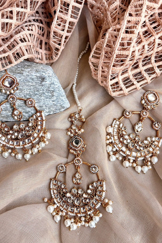Gold Plated Earrings and Tikka Bridal Jewellery Set Online in Dubai UAE Abudhabi Ajman Sharjah