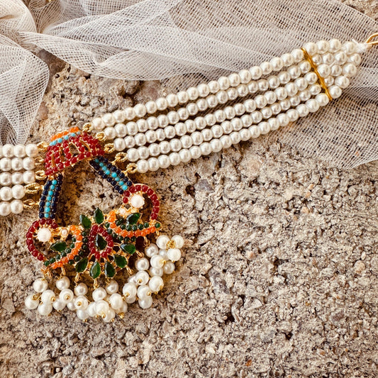 Gold Plated Green Jewelry Set with Earrings and Tikka Online in KSA Riyadh Saudi Arabia Oman Bahrain Qatar