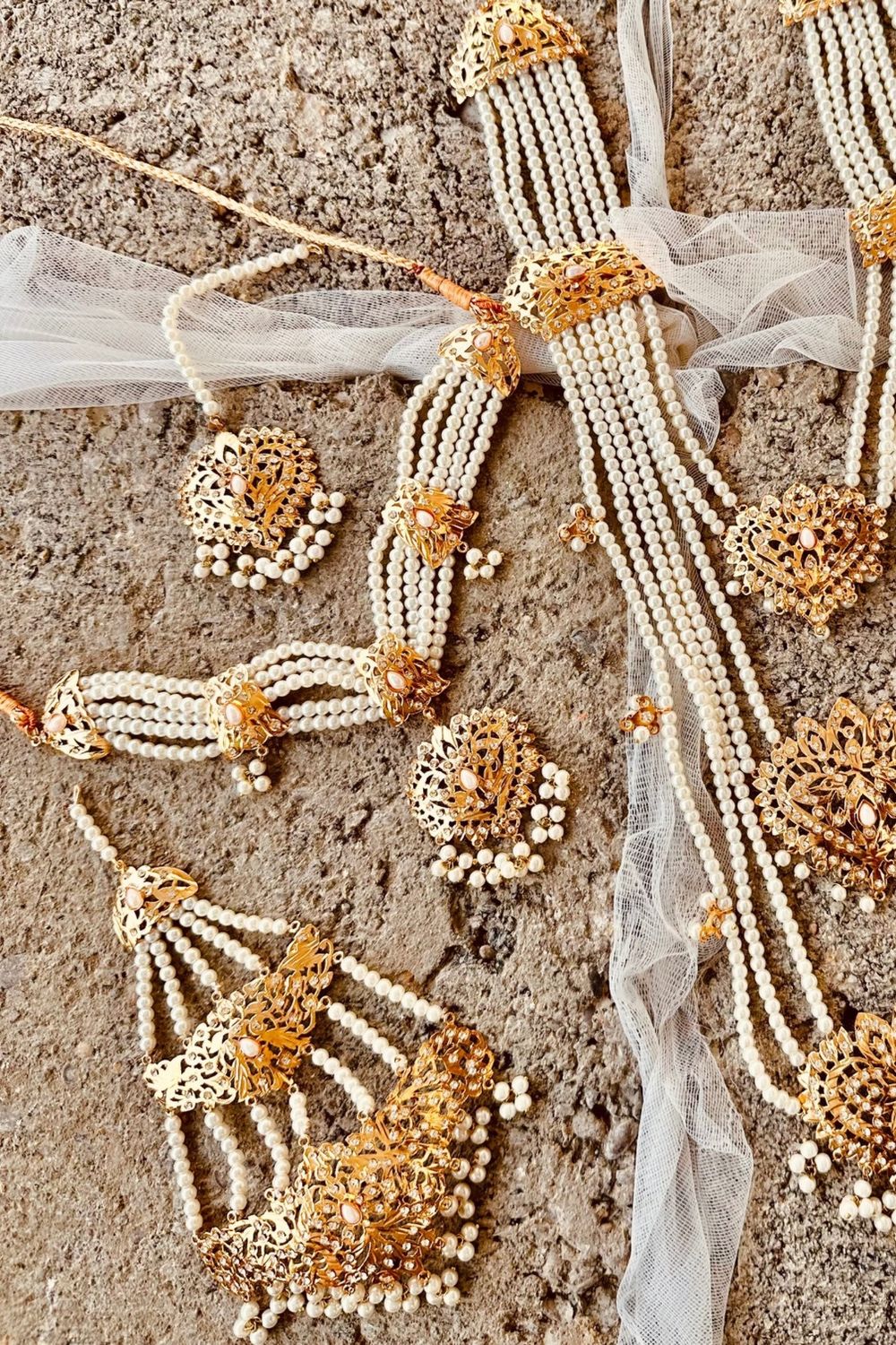 Gold Plated Hyderabadi Bridal Jewellery Set with White Pearls Online in Dubai UAE Abudhabi Ajman Sharjah