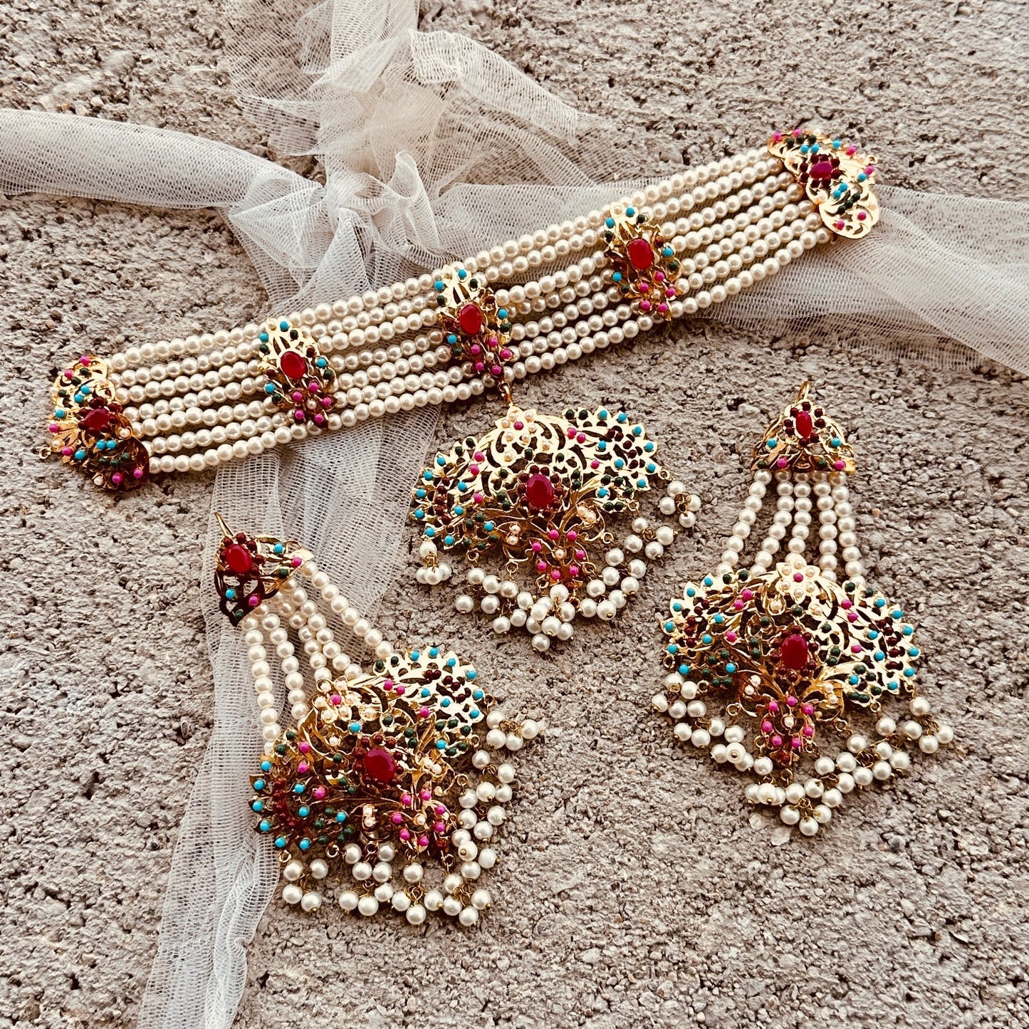 Gold Plated Kundan Bridal Necklace Set Online in KSA Riyadh Saudi Arabia Oman Bahrain Qatar