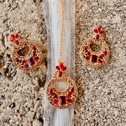 Gold Plated Maroon Jewellery Set Online in KSA Riyadh Saudi Arabia Oman Bahrain Qatar