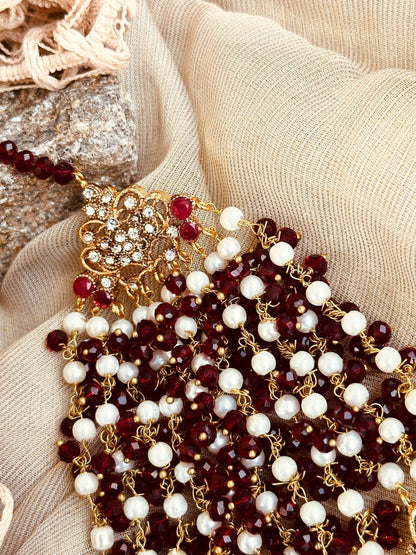 Gold Plated Maroon Jhoomar for Wedding Online in UK USA Canada