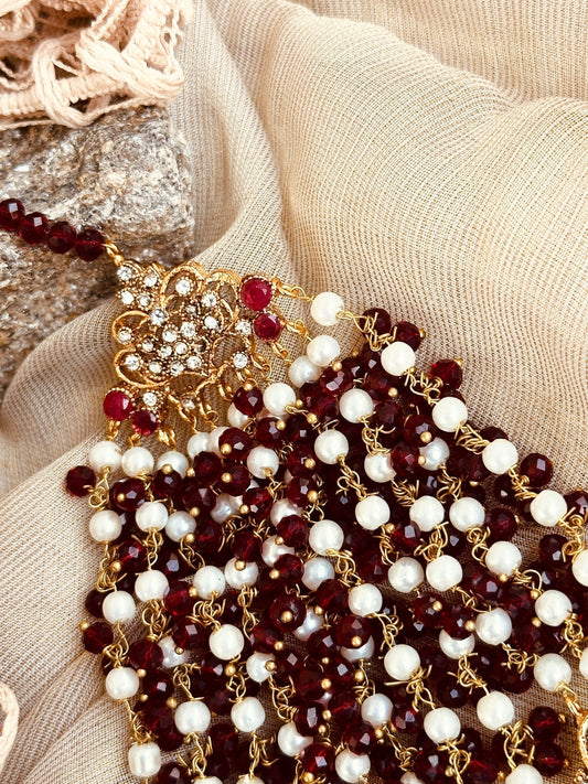 Gold Plated Maroon Jhoomar for Wedding Online in UK USA Canada
