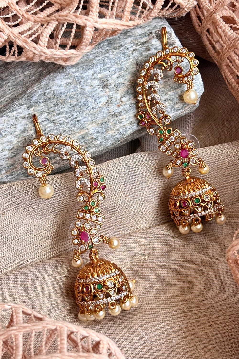 Gold Plated Multi Color Jhumka Earrings Online in Dubai UAE Abudhabi Ajman Sharjah