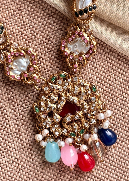 Gold Plated Multi Colour Bridal Jewellery Set Online in UK USA Canada