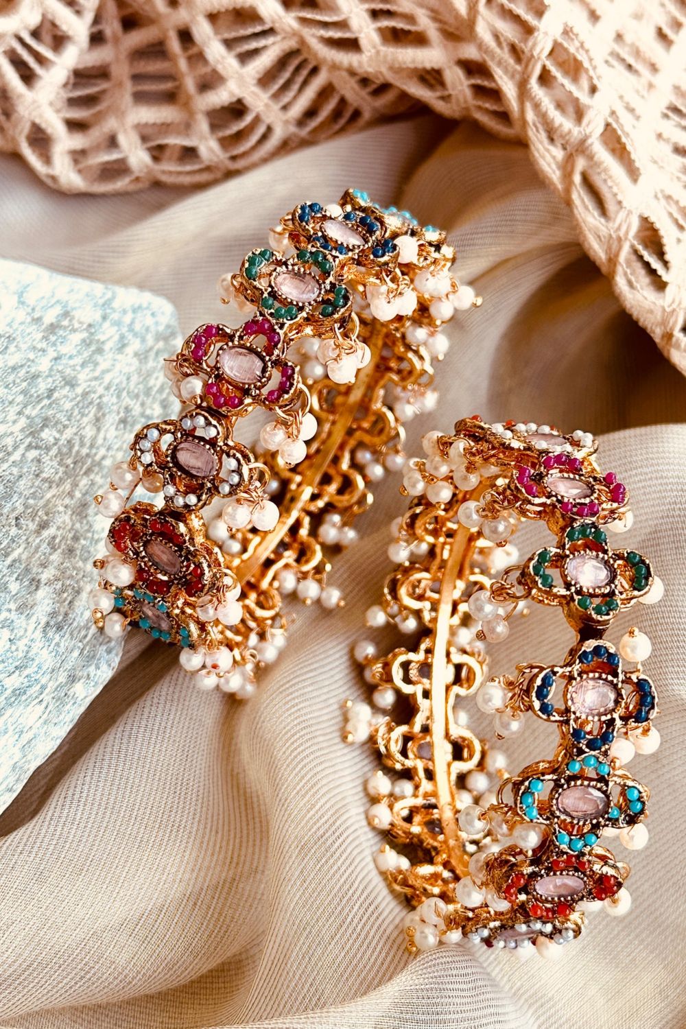 Gold Plated Multi Colour Metal Bangles Set of 2 Online in Dubai UAE Abudhabi Ajman Sharjah