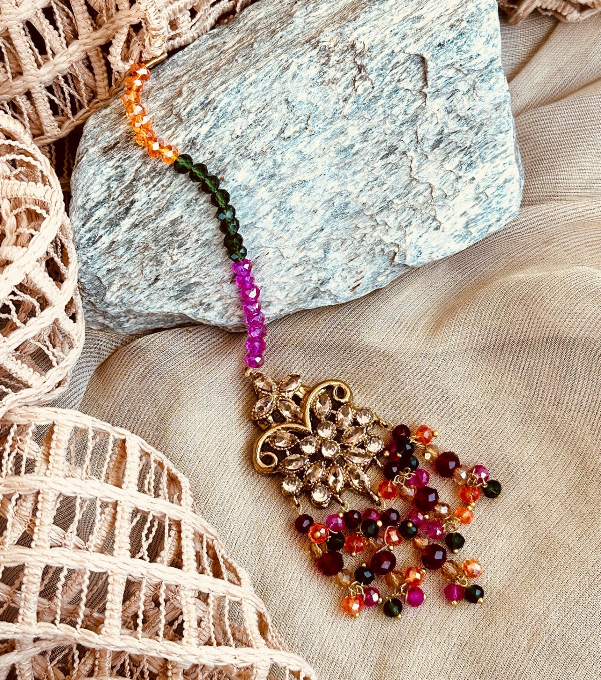 Gold Plated Multi Colour Tikka Jewellery Set Online in UK USA Canada
