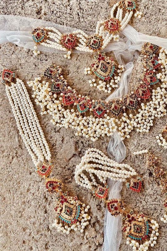 Gold Plated Nauratan Bridal Necklace Set Online in Dubai UAE Abudhabi Ajman Sharjah