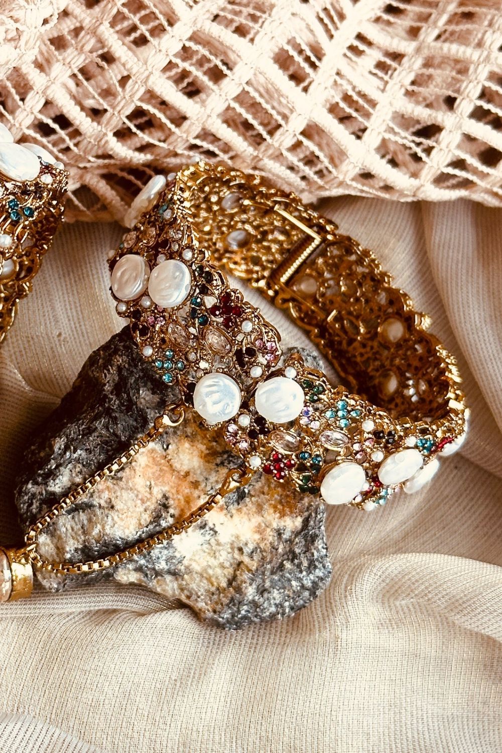 Gold Plated Pearl Bangles Set of 2 Online in Dubai UAE Abudhabi Ajman Sharjah
