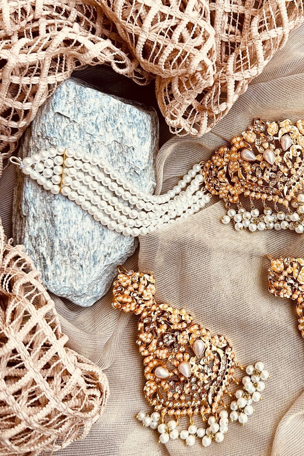 Gold Plated Pearl Choker Necklace Set Online in Dubai UAE Abudhabi Ajman Sharjah