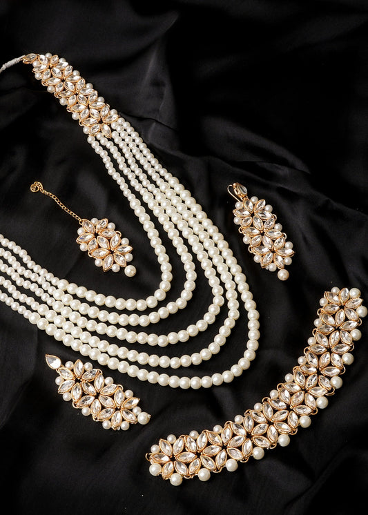 Gold Plated Pearl Choker Set with Earrings and Tikka Online in Sri Lanka India Australia
